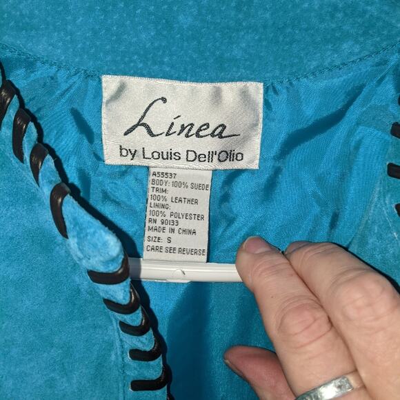 Vintage Linea by Louis Dell'Olio Suede Jacket Turquiose Black Whip Stitch Edge - Picture 4 of 4